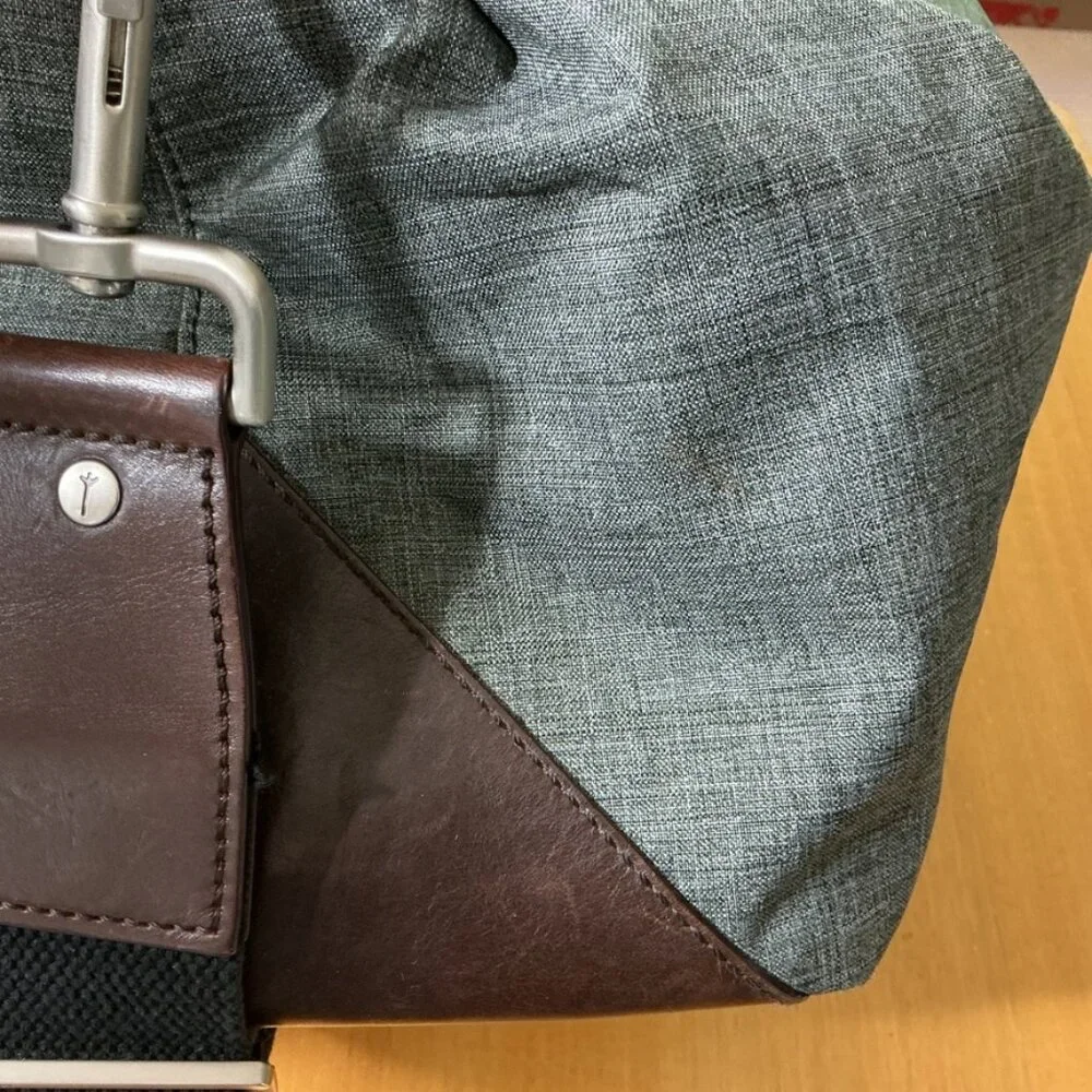 Jack Spade Tech Oxford Wing Gray Nylon Brown Leather Overnight Travel Duffel Bag